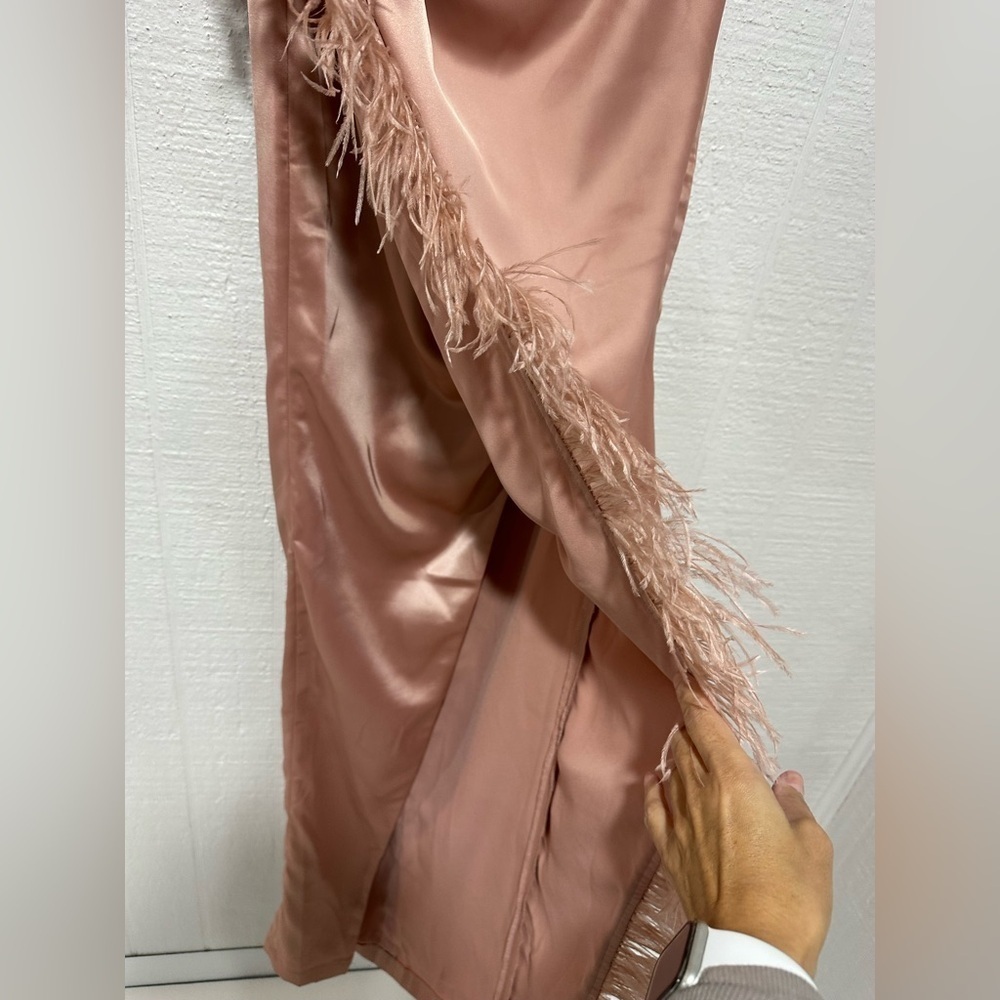 NWT Blithe strapless feather formal gown blush pi… - image 6